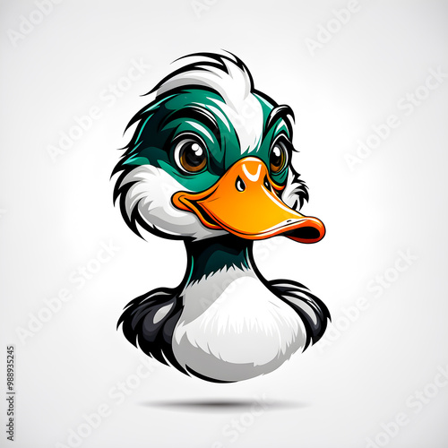 illustration of duck animal mascot head logo on white background.