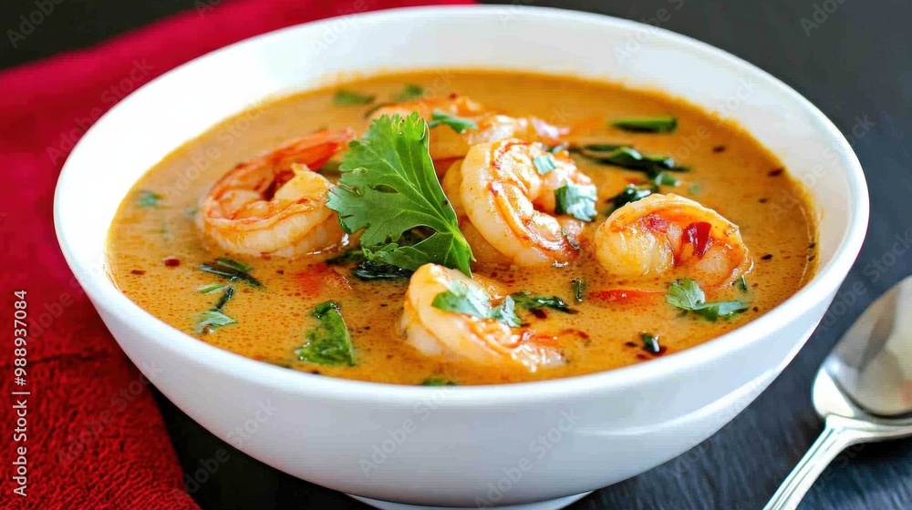 Delicious Shrimp Coconut Curry in White Bowl Delicious Shrimp Coconut Curry in White Bowl