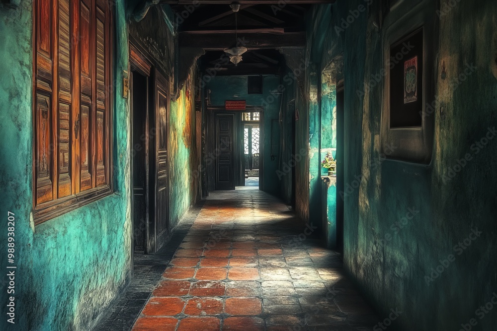 A school hallway in a quaint and beautiful village A school hallway in a quaint and beautiful village