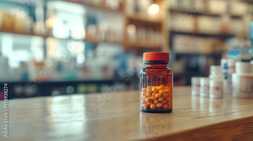 Wallpaper Mural Angular shot showcasing a bottle of revital capsules against a blurred chemist background Torontodigital.ca