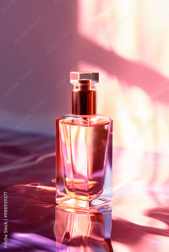 Perfume bottle on a pink surface. Copy space. Mockup. Beauty and fashion concept. Perfume bottle on a pink surface. Copy space. Mockup. Beauty and fashion concept.