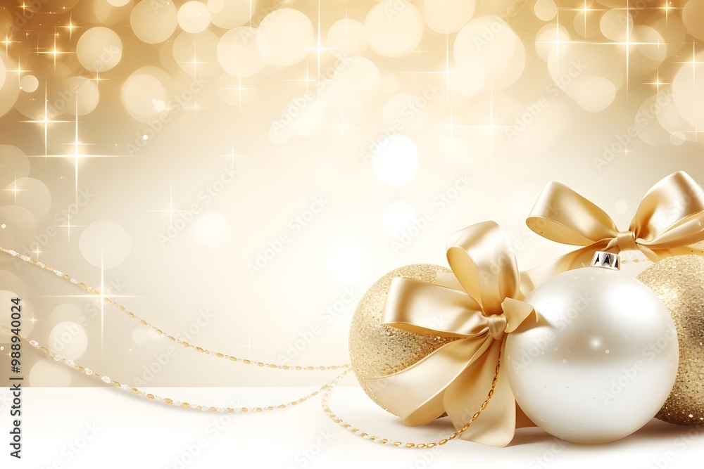 Gold and white Christmas mockup background with gold Ribbon product photography with presents, christmas balls HD Banner with copy space for text, Merry Christmas Gold and white Christmas mockup background with gold Ribbon product photography with presents, christmas balls HD Banner with copy space for text, Merry Christmas