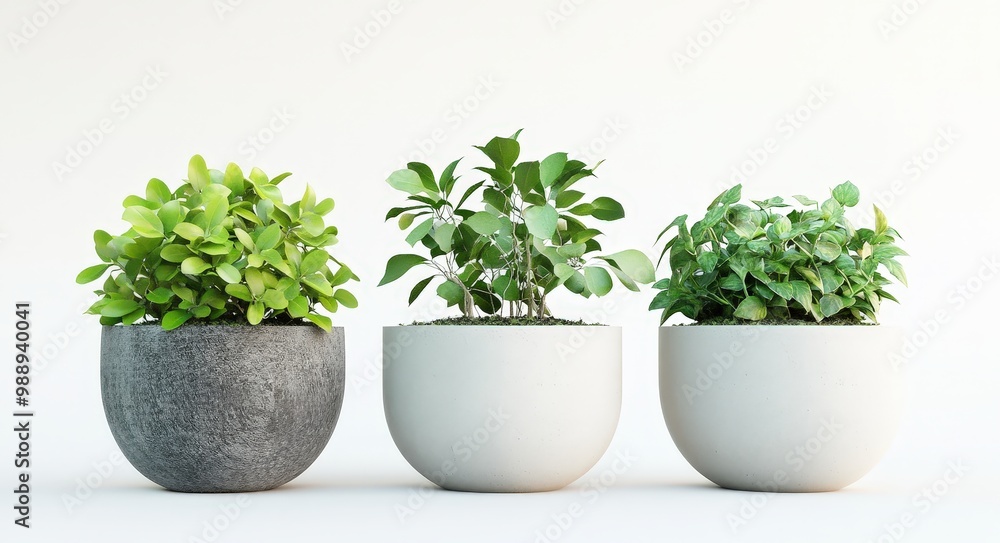 Fototapeta premium 3D Rendering of Three Isolated Potted Plants