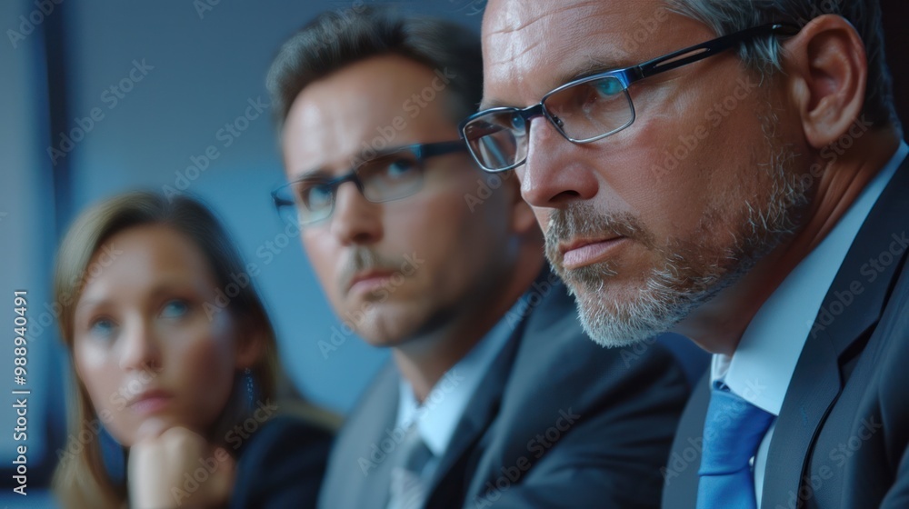 Detailed facial expressions in a corporate discussion, business professionals making executive decisions Detailed facial expressions in a corporate discussion, business professionals making executive decisions