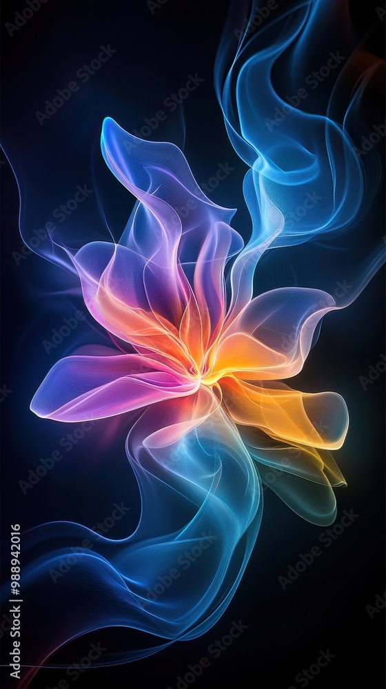 Obraz premium Abstract fractal design resembling a blooming flower, vibrant electric colors on a black background