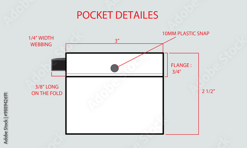 Jacket pocket with measurements detailed vector illustration template