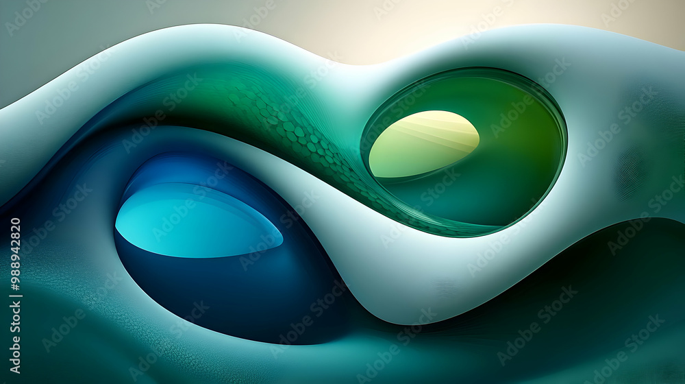 Abstract 3D Shapes with Green and Blue Colors Flowing and Intertwining in a Dynamic Composition Abstract 3D Shapes with Green and Blue Colors Flowing and Intertwining in a Dynamic Composition