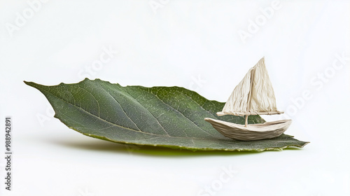 Sailing on Giant Leaf - Miniature Boat's White Journey