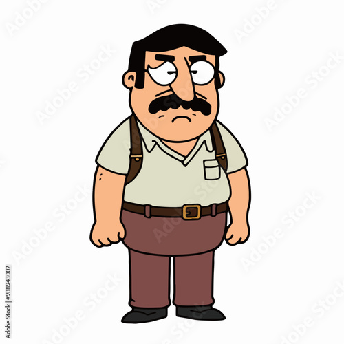 Serious cartoon man with suspenders