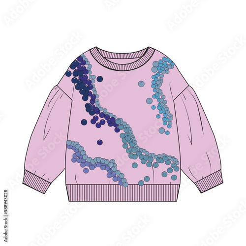 Long Sleeve sweater jumper sweatshirt technical drawing vector illustration template  for ladies