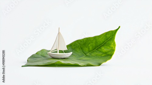 Giant Leaf Sailboat - Miniature Voyage on White