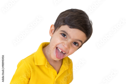 Cute boy on white background. Family concept. Little child. Smile boy without tooth.