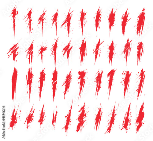 Blood gore claw marks red icons vector set. Scratch scars slashes hemorrhage lesions wounds, skin cuts stabs gashes flesh incisions damage bleeding punctures lacerations injury trauma splashes element