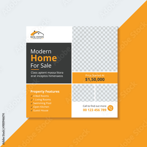 Modern Home For Sale Real Estate Social Media Post Banner Template, Social Media Banner Post template, luxury real estate Banner template design.