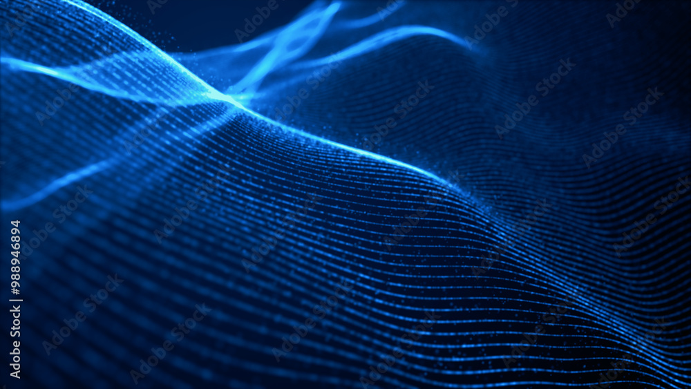 A futuristic abstract image featuring flowing blue waves and glowing lines, resembling digital grids or data streams in motion. 3D rendering. A futuristic abstract image featuring flowing blue waves and glowing lines, resembling digital grids or data streams in motion. 3D rendering.