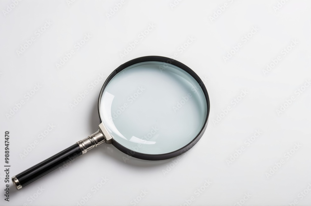 Black-handled magnifying glass on white background Black-handled magnifying glass on white background
