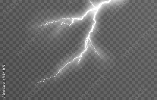 Lightning on an isolated transparent background. Flash of light, lightning png. Thunderstorm, natural phenomenon. Effect lightning png. Vector illustration.