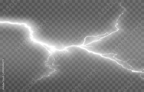 Lightning on an isolated transparent background. Flash of light, lightning png. Thunderstorm, natural phenomenon. Effect lightning png. Vector illustration.