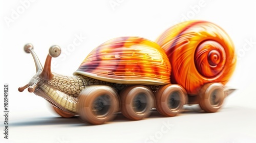 Speedy snail like car racer. Concept of speed and success. Wheels are blur because of moving. AI generated photo