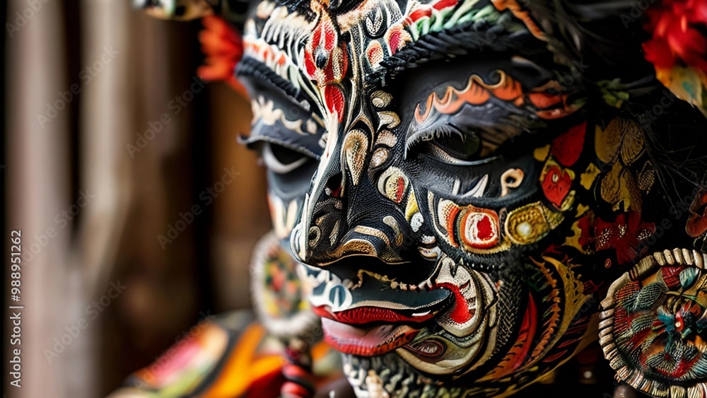 An intricate illustrative art of half a traditional Javanese... An intricate illustrative art of half a traditional Javanese...