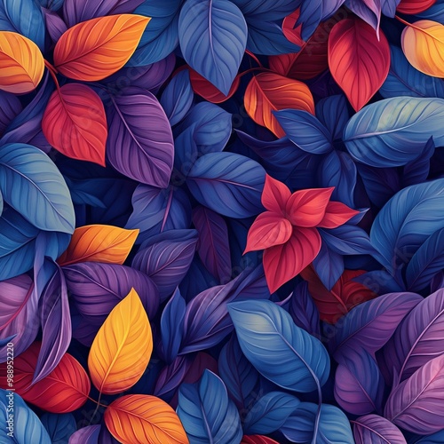 Wallpaper Mural Colorful leaves in vibrant patterns. Torontodigital.ca
