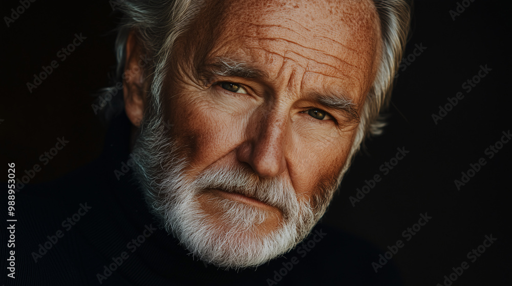 Thoughtful portrait of a senior man with a white beard Thoughtful portrait of a senior man with a white beard