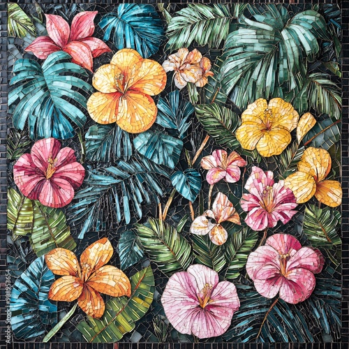 Wallpaper Mural Colorful tropical flowers and lush leaves Torontodigital.ca