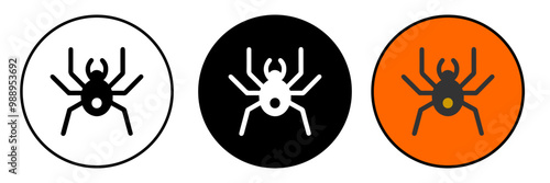 White black orange Spider icon isolated with long shadow. Happy Halloween party. circle button. Vector