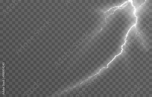 Lightning on an isolated transparent background. Flash of light, lightning png. Thunderstorm, natural phenomenon. Effect lightning png. Vector illustration.