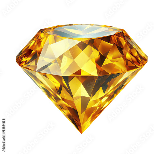 A yellow diamond isolated on transparent background, png image.