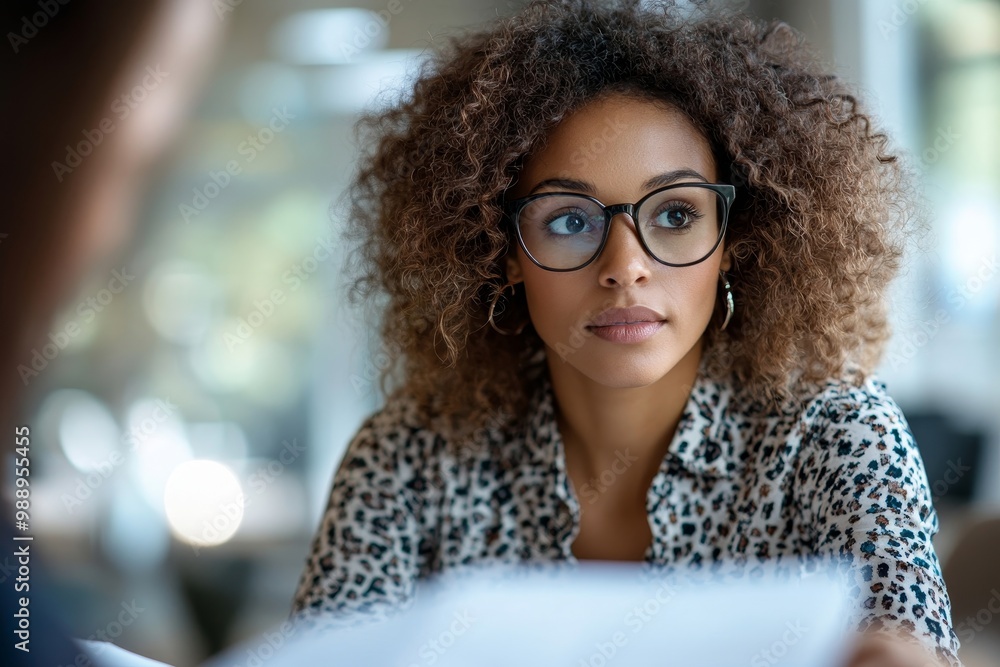 Young bank manager going through agreement with her client during meeting in office, Generative AI Young bank manager going through agreement with her client during meeting in office, Generative AI