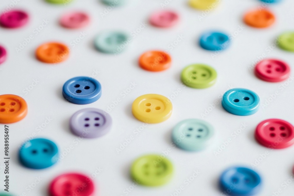 A collection of brightly colored buttons scattered across a white table, each differing slightly in size and shade, forming a playful yet minimalist texture. A collection of brightly colored buttons scattered across a white table, each differing slightly in size and shade, forming a playful yet minimalist texture.