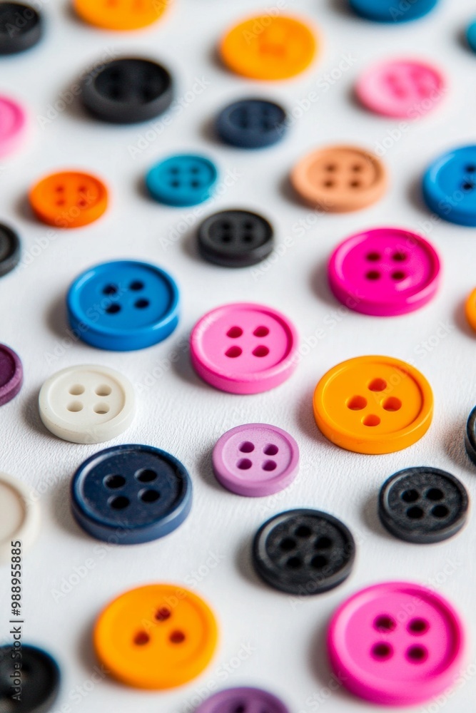 A collection of brightly colored buttons scattered across a white table, each differing slightly in size and shade, forming a playful yet minimalist texture. A collection of brightly colored buttons scattered across a white table, each differing slightly in size and shade, forming a playful yet minimalist texture.