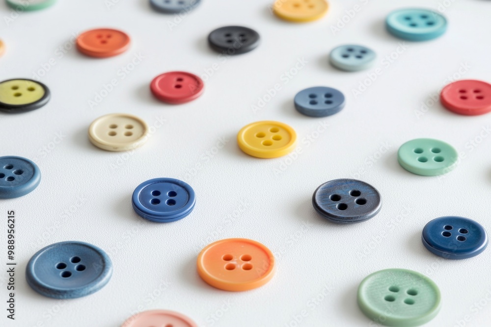 A collection of brightly colored buttons scattered across a white table, each differing slightly in size and shade, forming a playful yet minimalist texture. A collection of brightly colored buttons scattered across a white table, each differing slightly in size and shade, forming a playful yet minimalist texture.