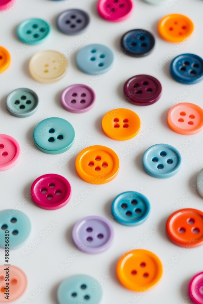 A collection of brightly colored buttons scattered across a white table, each differing slightly in size and shade, forming a playful yet minimalist texture. A collection of brightly colored buttons scattered across a white table, each differing slightly in size and shade, forming a playful yet minimalist texture.