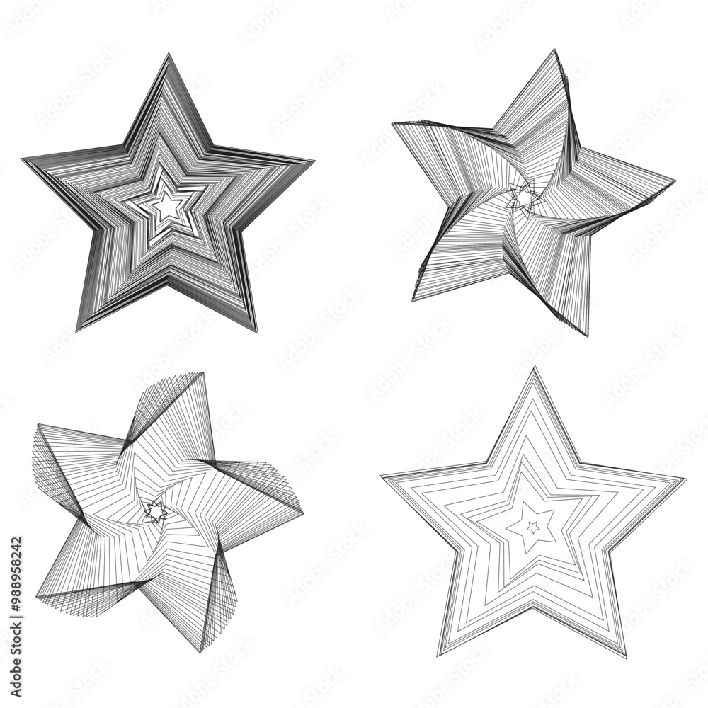 Obraz premium Geometric star shapes. Abstract linear design. Twisted star patterns. Vector outline icons.