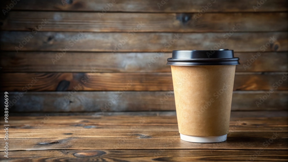 Blank craft take away cup with coffee on a wooden table Blank craft take away cup with coffee on a wooden table