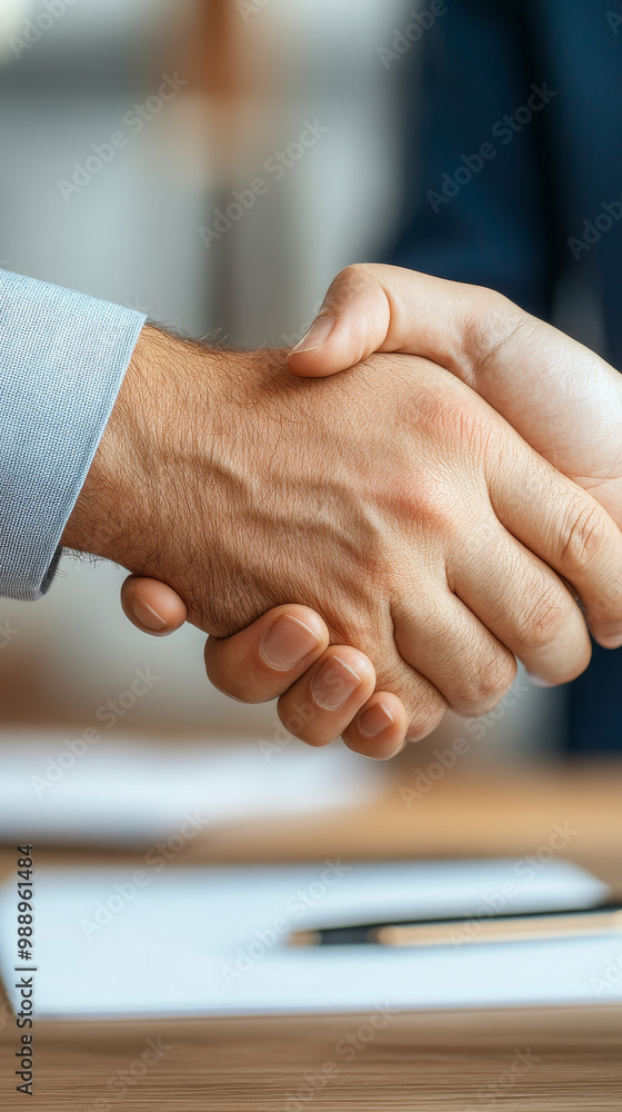 A close up of two hands shaking, symbolizing agreement and partnership in professional setting. image conveys trust and collaboration in business A close up of two hands shaking, symbolizing agreement and partnership in professional setting. image conveys trust and collaboration in business