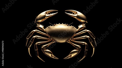 Cancer Zodiac Sign, A radiant golden crab symbol illuminated against a deep black background, representing the protective and nurturing energy of Cancer. photo