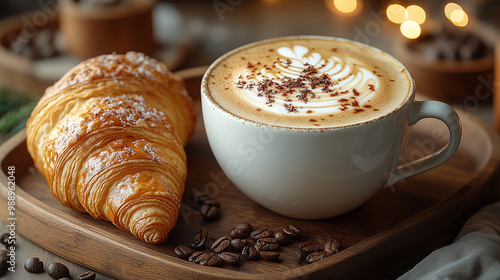 cup of coffee with croissant