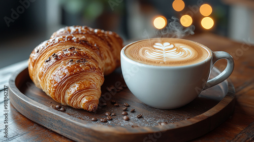 cup of coffee with croissant