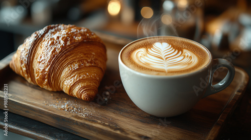 cup of coffee with croissant