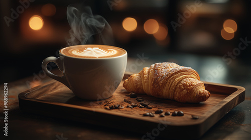 cup of coffee with croissant