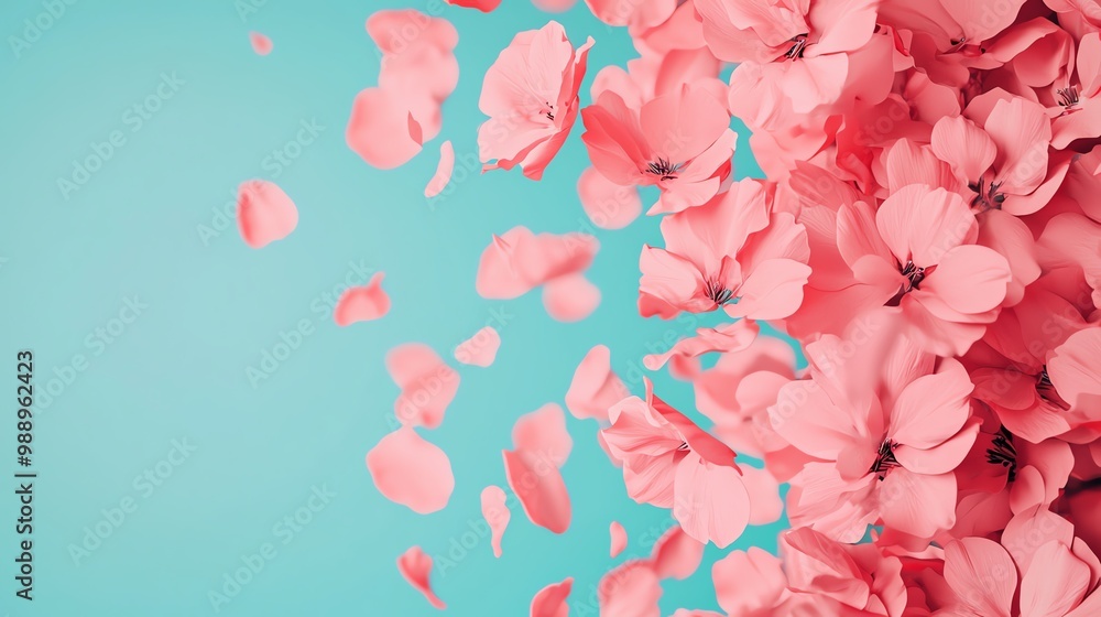 Flowers on a breezy day, petals drifting in the wind, 3D illustration Flowers on a breezy day, petals drifting in the wind, 3D illustration