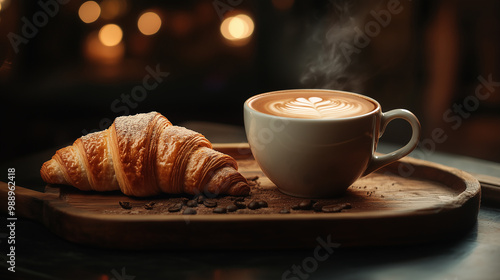 cup of coffee with croissant