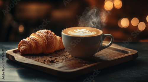 cup of coffee with croissant