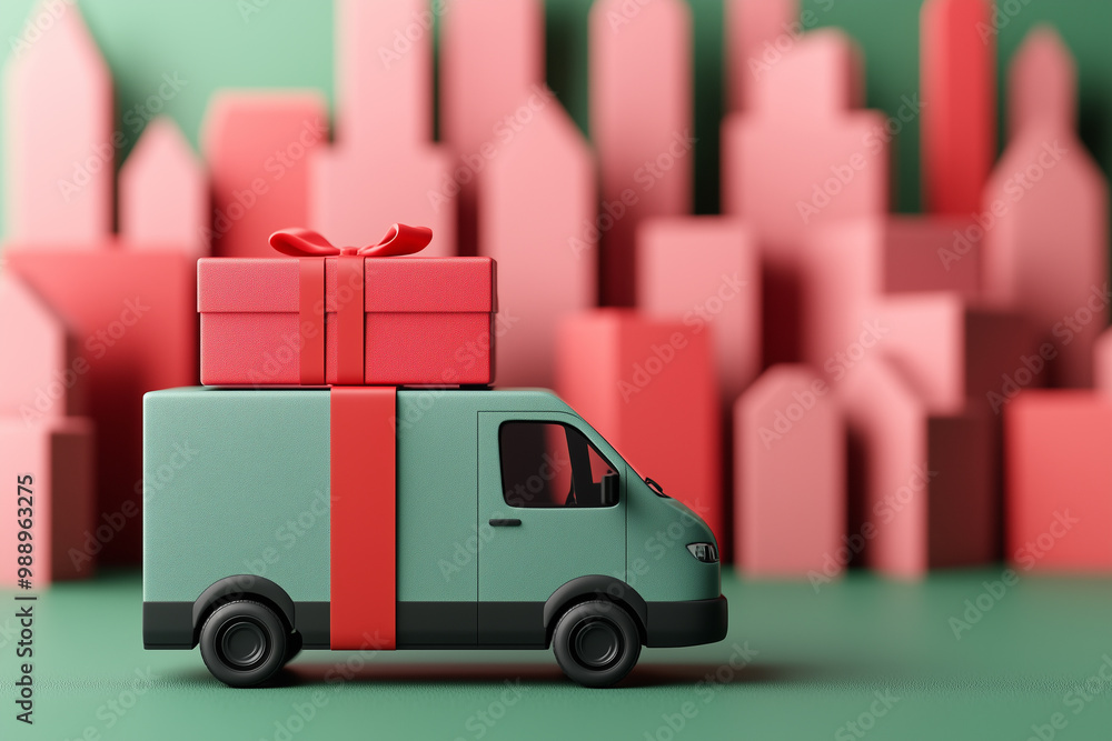 Delivery Truck with Gift Box on Top Delivery Truck with Gift Box on Top