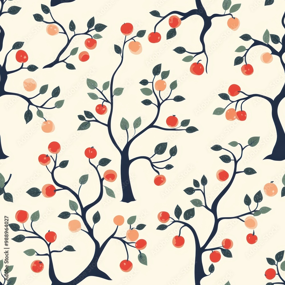 Illustration of apple trees with fruits on a light background. Illustration of apple trees with fruits on a light background.