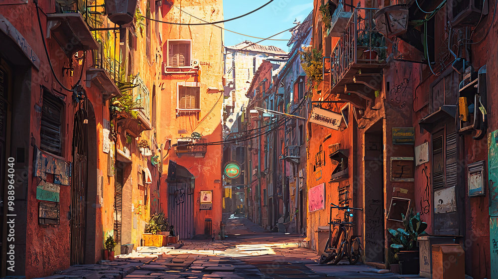 Fototapeta premium cuntry, generative ai, landscape, architecture, curtoone, chasny house, background, art nouveau, city, skyline, skyscraper, building, night, street, light, old, road, town, urban, europe, people, car,