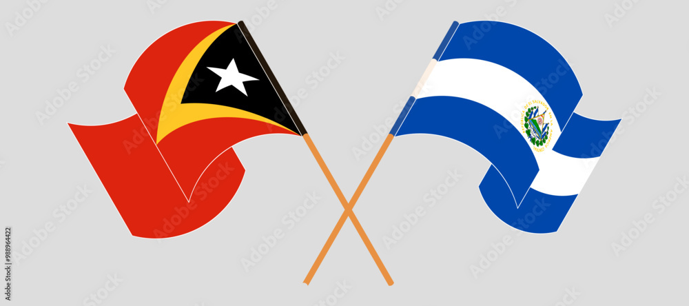 Crossed and waving flags of East Timor and Republic of El Salvador. Vector illustration Crossed and waving flags of East Timor and Republic of El Salvador. Vector illustration